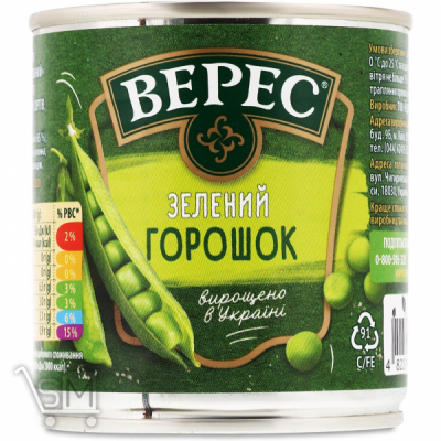 Сравнить цены на Горошок зелений Верес 200г