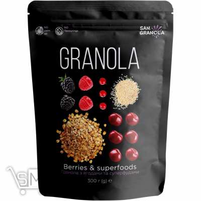 Сравнить цены на Гранола San Granola с ягодами и суперфудами 300г