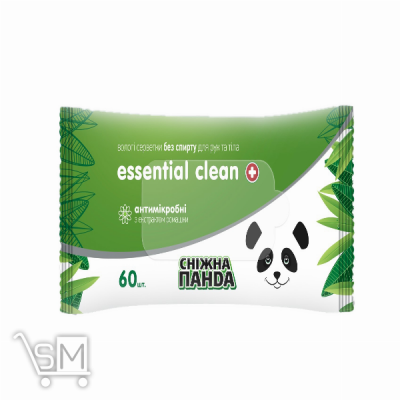 Сравнить цены на Серветки вологі Сніжна Панда Essential Clean антимікробні з екстрактом ромашки 60шт