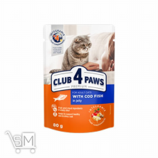 Корм «Club 4 лапы» «Premium» с треской в желе для взрослых котов 80г