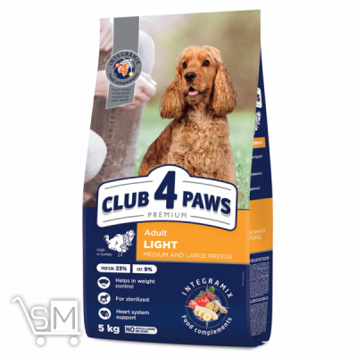 Сравнить цены на Корм сухой Club 4 Paws Премиум Adult Light Контроль веса с высоким содержанием индейки для взрослых собак средних и крупных пород 5кг