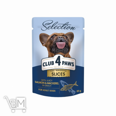 Сравнить цены на Корм вологий Club 4 Paws Premium Selection з лососем та макреллю в соусі для дорослих собак малих порід 85г