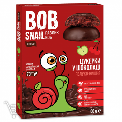 Сравнить цены на Конфеты Bob Snail яблочно-вишневые в черном шоколаде без сахара 60г