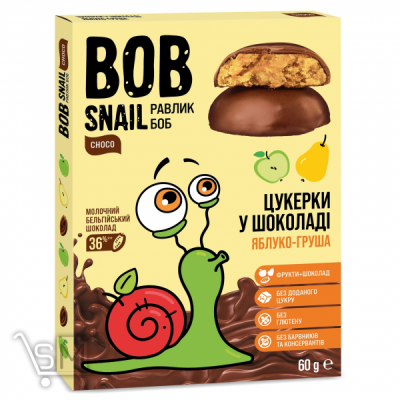 Сравнить цены на Конфеты Bob Snail яблочно-грушевые в молочном шоколаде 60г