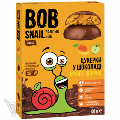 Сравнить цены на Цукерки Bob Snail яблуко-манго у шоколаді 60г