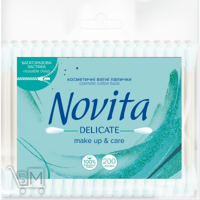 Сравнить цены на Палички ватні Novita Delicate в поліетиленовому пакеті 200шт