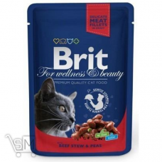 Корм влажный Brit Premium Cat тушеная говядина и горох для котов 100г