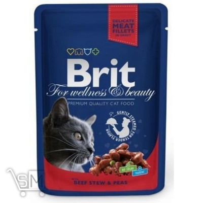 Сравнить цены на Корм влажный Brit Premium Cat тушеная говядина и горох для котов 100г