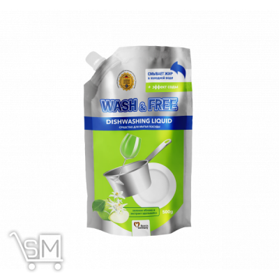 Сравнить цены на Средство для мытья посуды  Wash&Free Зеленое яблоко и экстракт эдельвейса 500г