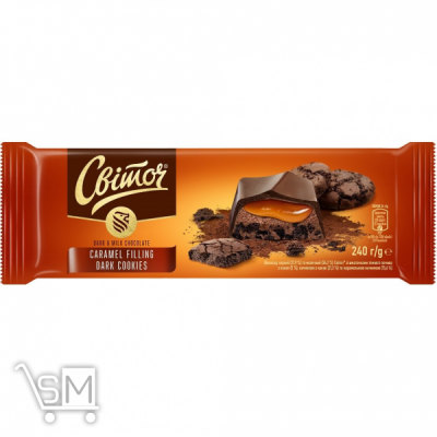 Сравнить цены на Шоколад черный с молочным СВІТОЧ® Caramel Filling Dark Cookies 240г