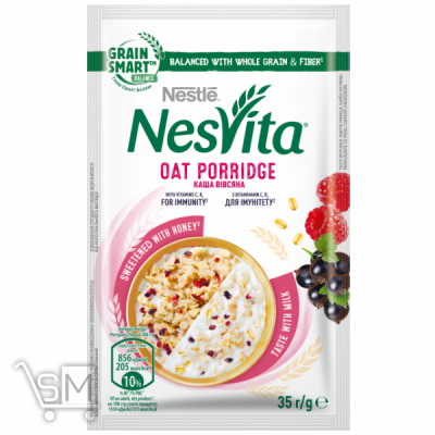 Сравнить цены на Каша Nesvita вівсяна для імунітету з пшеничними пластівцями та шматочками чорної смородини та малини 35г