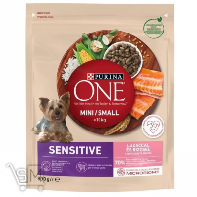 Сравнить цены на Корм Purina One Sensitive для собак с лососем и рисом 800г