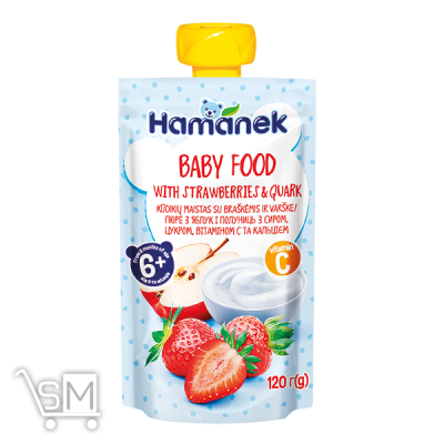 Сравнить цены на Пюре Hamanek яблоко с клубникой и сыром 120г