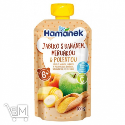 Сравнить цены на Пюре Hamanek яблоко-банан-абрикос-полента 100г