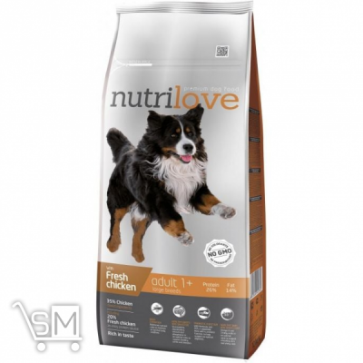 Сравнить цены на Корм сухой Nutrilove Курица с рисом для взрослых собак больших пород 12кг