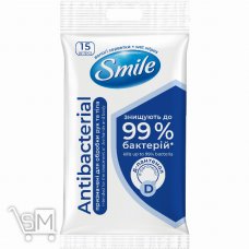 Салфетки влажные Smile Antibacterial 15шт в ассортименте