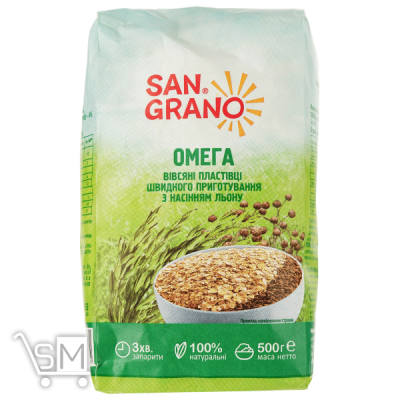 Сравнить цены на Пластівці вівсяні San Grano Омега з насінням льону швидкого приготування 500г