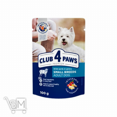 Сравнить цены на Корм «Club 4 Paws» «Premium» с ягненком в соусе для взрослых собак малых пород 100г