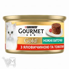 Корм Gourmet Gold Нежные биточки с говядиной и томатами для взрослых кошек 85г