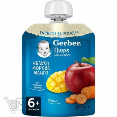 Сравнить цены на Пюре Gerber яблуко-морква-манго з 6 місяців 90г