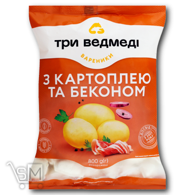 Сравнить цены на Вареники «Три Медведя» с картофелем и беконом 800г