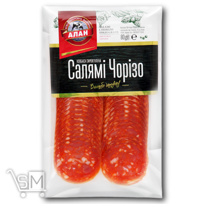 Сравнить цены на Колбаса «Алан» «Салями Чоризо» сыровяленая в/с 80г