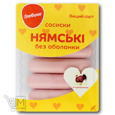Сравнить цены на Сосиски «Глобино» «Нямські» з індичкою в/г 275г