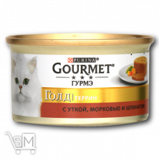 Корм «Gourmet» «Gold» Террин С уткой морковью и шпинатом для взрослых кошек 85г