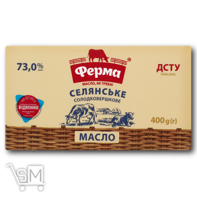 Сравнить цены на Масло «Ферма» «Селянское» сладкосливочное 73% 400г