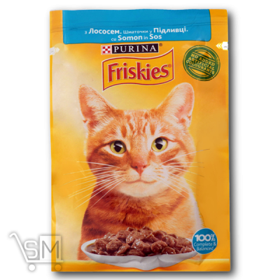 Сравнить цены на Корм для кошек «Friskies» с лососем кусочки в подливке 85г