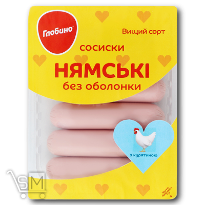 Сравнить цены на Сосиски «Глобино» «Нямские» с курицей в/с 275г