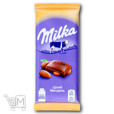 Сравнить цены на Шоколад «Milka» молочный с цельным миндалем 90г