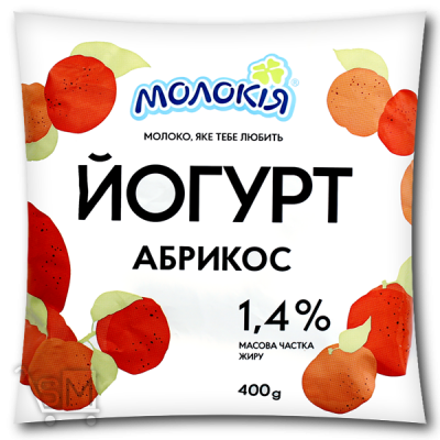 Сравнить цены на Йогурт «Молокія» зі смаком абрикоса 1.4% 400г