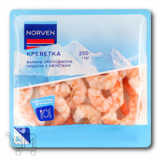 Креветка «Norven» варена очищена з хвостами 250г Креветка «Norven» варена очищена з хвостами 250г