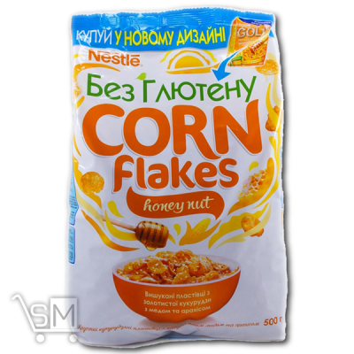 Сравнить цены на Готовый завтрак «Nestle» «Corn Flakes Honey Nut» без глютена 500г