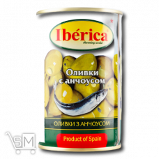 Оливки «Iberica» зелені з анчоусом 300г Оливки «Iberica» зелені з анчоусом 300г