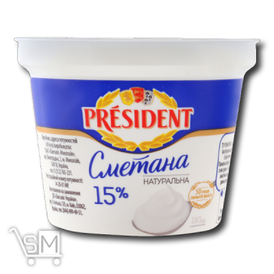 Сравнить цены на Сметана «President» 15% 180 г