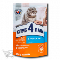 Корм сухой «Клуб 4 лапы» «Премиум» с лососем для взрослых котов 300г