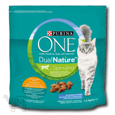 Сравнить цены на Корм сухой «Purina ONE» «DualNature» со спирулиной и курицей для взрослых котов 1,4кг
