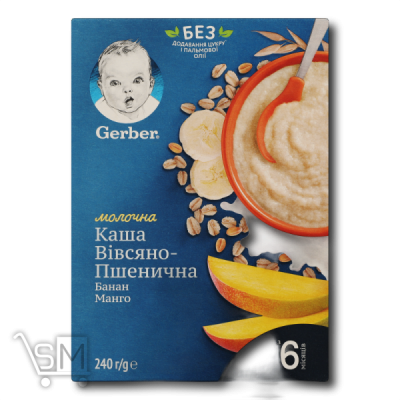 Сравнить цены на Каша «Gerber» молочная овсяная-пшеничная с бананом и манго 240г