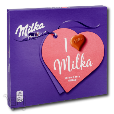 Сравнить цены на Конфеты из молочного шоколада «Milka» кремово-клубничная начинка 110г