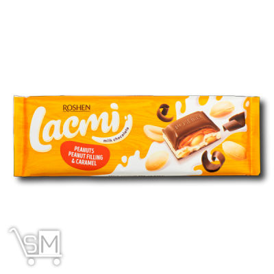 Сравнить цены на Шоколад молочный «Roshen» «Lacmi» с арахисом и карамельно-арахисовой начинкой 295г