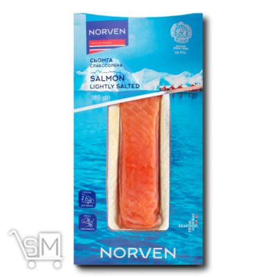 Сравнить цены на Сьомга «Norven» слабосолена філе шматок 180г