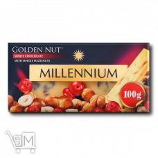 Шоколад белый «Millennium» «Golden Nut» с цельными лесными орехами и клюквой 100г