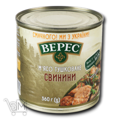 Сравнить цены на М'ясо свинини тушковане «Верес» з/б 360г