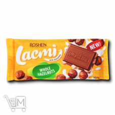 Шоколад молочний «Roshen» «Lacmi» з цілими лісовими горіхами 90г