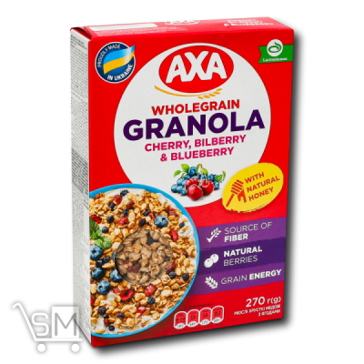 Сравнить цены на Мюсли медовые «Axa» «Granola» с ягодами 270г