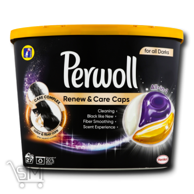Сравнить цены на Гель-капсулы для стирки «Perwoll» для темных и черных вещей 27шт