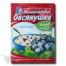 Каша вівсяна «Вівсянушка» з чорницею і цукром швидкого приготування 40г