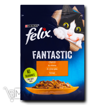Сравнить цены на Корм «Felix Fantastic» с курицей в желе для котов 85г